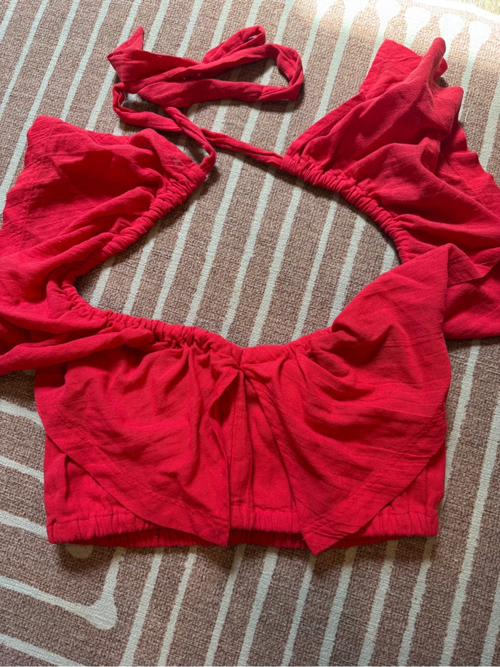Free People Red Convertible Wrap Halter Crop Top Size Small